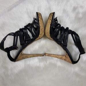 Pulse Black Strappy Cork Heel Shoes